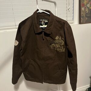 Vintage Guess Brown Puffer Jacket Y2K Full Zip Mens Small